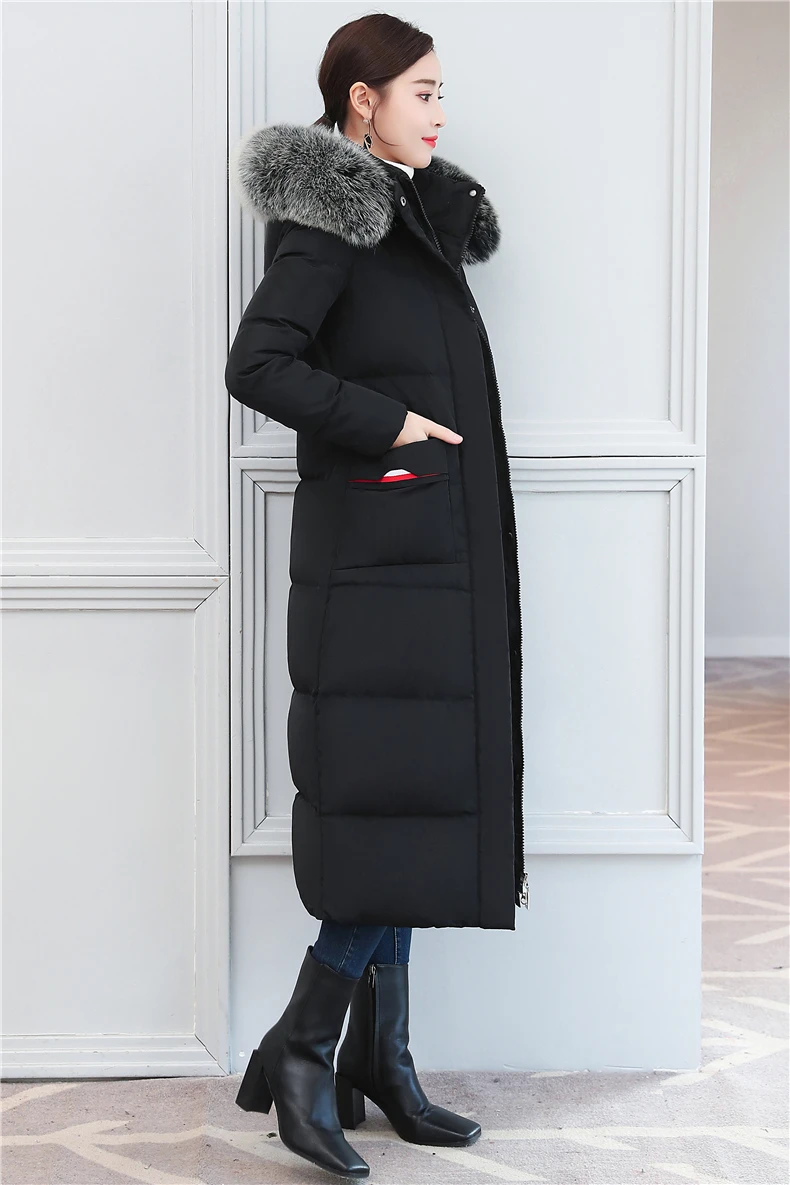 Tcyeek женский пуховик зимний 90% утиный пуховик женская одежда 2019 длинный тонкий теплый натуральный Лисий мех с капюшоном пальто Hiver 20181