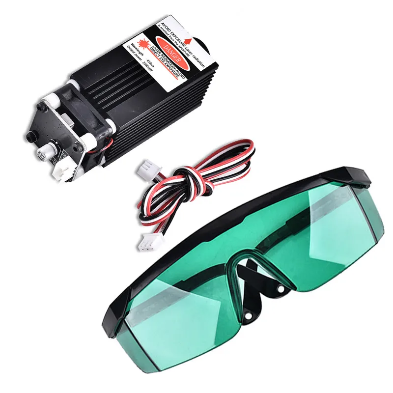 

1W 450nm TTL PWM Control Blue Laser Module, DC 12V Focal Adjustable Laser Head, 100-240V Laser Head Engraving Module+goggles