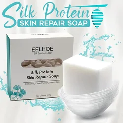 100g Silk Soap Protein Skin Repair Facial Cleaning Soap Remove Mites Blackheads Handmade Soap Oil Control Bath Moisturizing