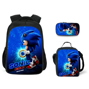 

3PCs Set Students School Bag Sonic the Hedgehog Pattern Children's Backpack Set Hot game Design Large Capacity Cartoon Book Bags