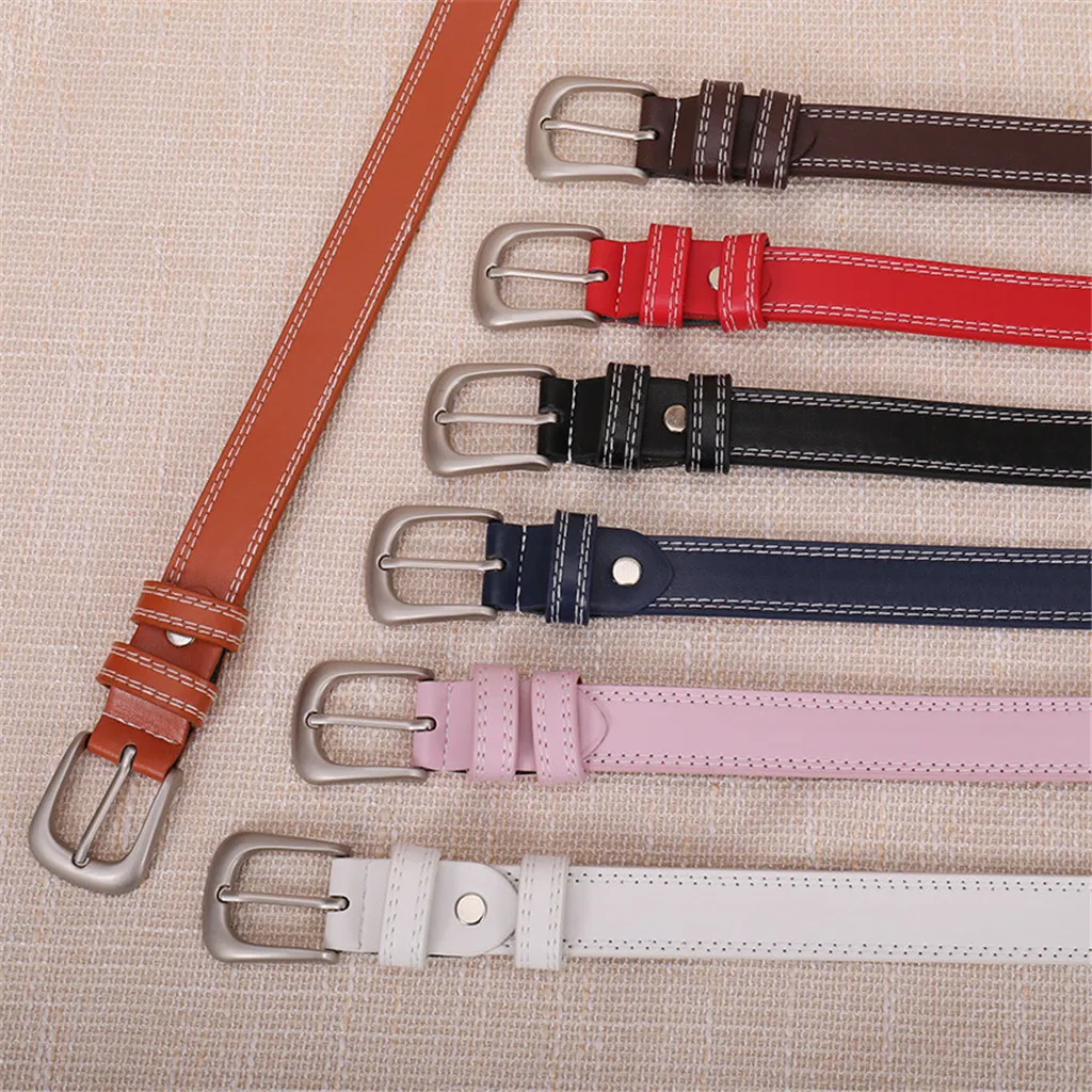 

Pure Color Belt Narrow Stretch Dress Belt Thin Buckle Leather Waistband Candy-colored classic button belt Fashionable wild belt