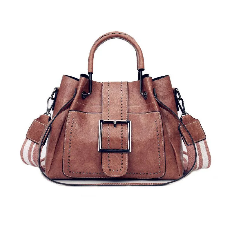 

Bags For Women Fashion PU Leather Handbags Crossbody Bag For Women Vintage Bucket Shoulder Bag Pink