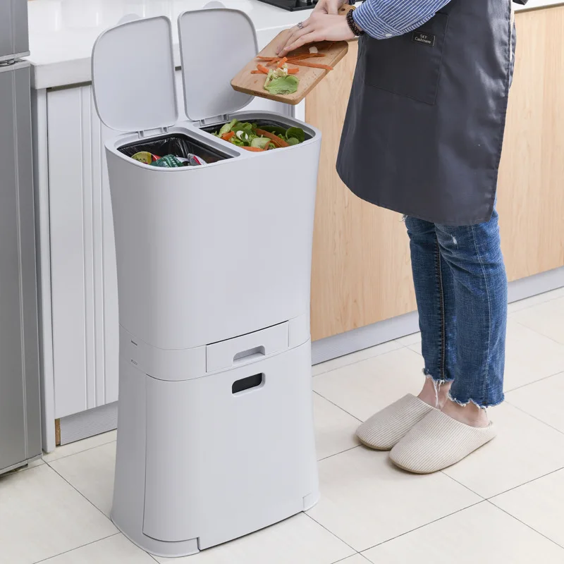 

3 layer Kitchen Waste Bin Home Corner Garbage Plastic Bucket Floor Standing Space Saving Wet Dry Sorted Trash Can With Wheels
