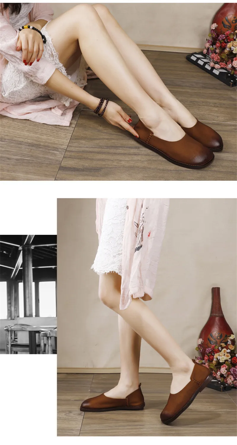 Vintage 2020 New Flat Loafes Shoes Women Genuine Leather Retro Matte Cow Leather Casual Soft Bottom Flats Mother Shoes Handmade (7)