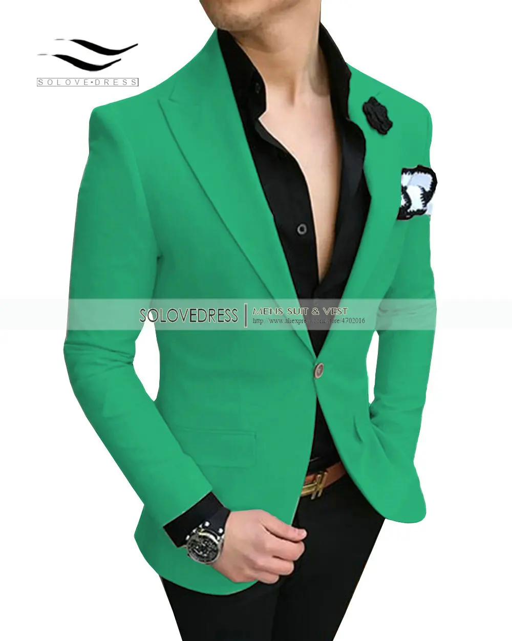 Мужские костюмы в горошек, приталенные смокинги на выпускной, смокинги с отворотом, 2 предмета, двубортный пиджак с узором для свадебных женихов(Блейзер+ брюки - Цвет: Green