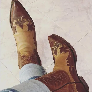 

Men's Shoes New for 2020 High Quality Men Pu Leather Western Safety Boots Male Vinage Classic Cowboy Boots Soulier Homme F211