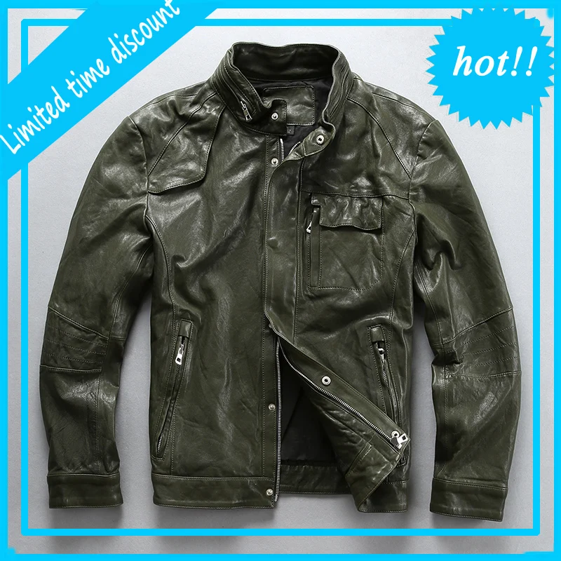 

2020 New Men's Genuine Leather Classic Jacket Male Brand Zipper Spring Autumn Vintage Soft Sheepskin Coat free shipping