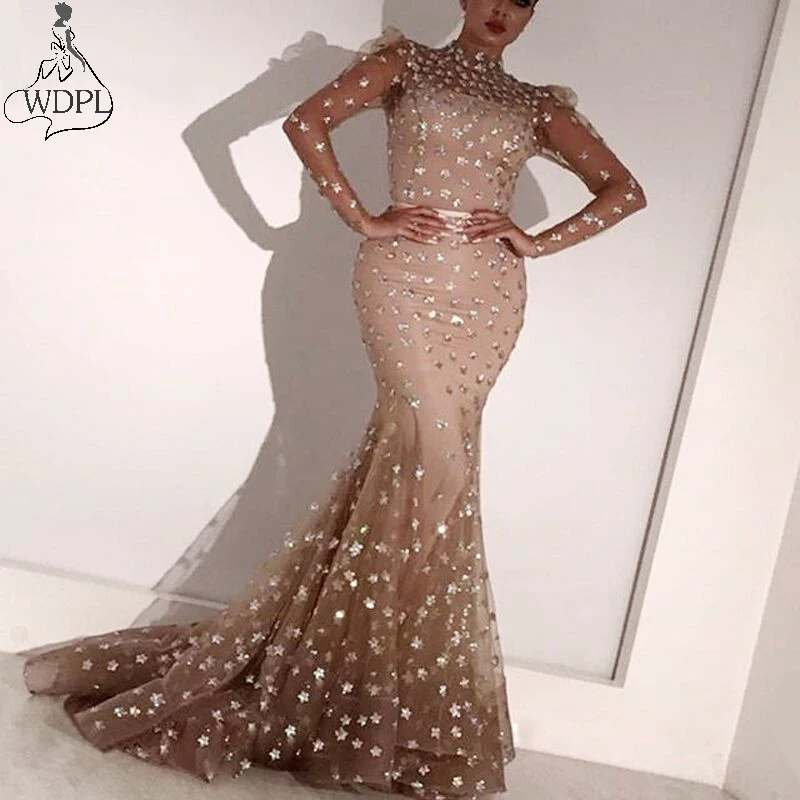 Abendkleider Mermaid Evening Dresses Long Sleeves Formal Arabic Women Gown 2018 Vestido De Festa Longo Wedding Party Dress