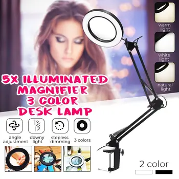 

USB 5X White/Black Folding Magnifier Table Clamp Soldering Third Hand Tool 3 Colors LED Illuminated Lamp Magnifying Glass