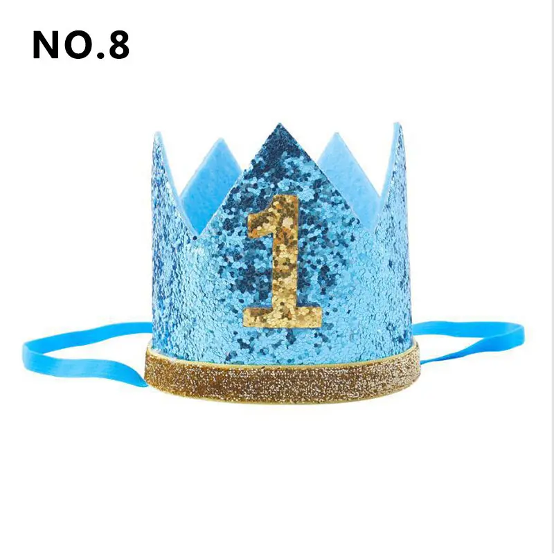8 Милая Детская кепка на день рождения для мальчиков и девочек, принцесса, корона, номер 1, От 2 до 3 лет вечерние шапочки, блестящий ободок для дня рождения, душа - Цвет: 8
