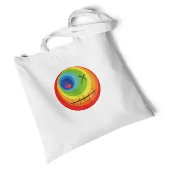 

Fashion Rainbow Printed White Canvas Bag Storage Foldable Large Shoulder Bag Environmental Reusable Original Handbag