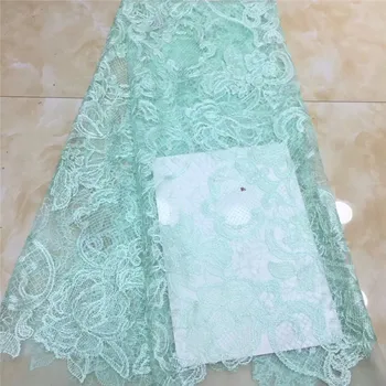 

Latest White French African Lace Fabric 2020 white High Quality Sequins Nigerian Lace Fabric For Wedding Party Dress green