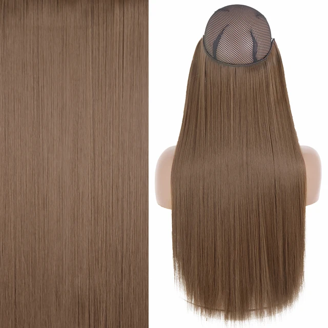 Synthetic No Clip Invisible Wire Hair Extensions Straight Natural Black Blonde One Piece False Hairpiece Halo Hair Extension Z-12