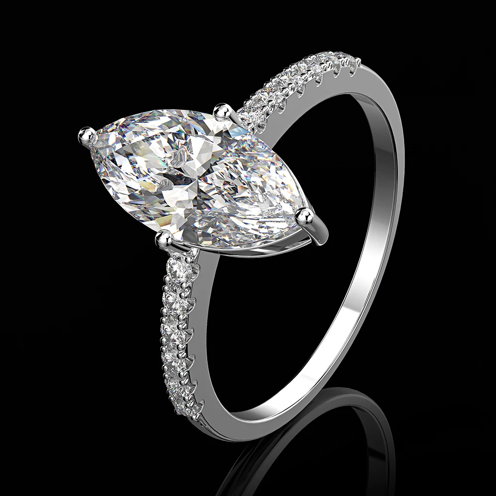Luxury S925 Marquise Cut AAA CZ White Stone Sparkly women ring New Trend Party Wedding Brand Jewelry for Bride Wholesale | Украшения и