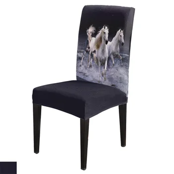 

6/8Pcs White Horse Sky Sea Dining Chair Cover Spandex Elastic Chair Slipcover Case Stretch for Wedding Hotel Banquet