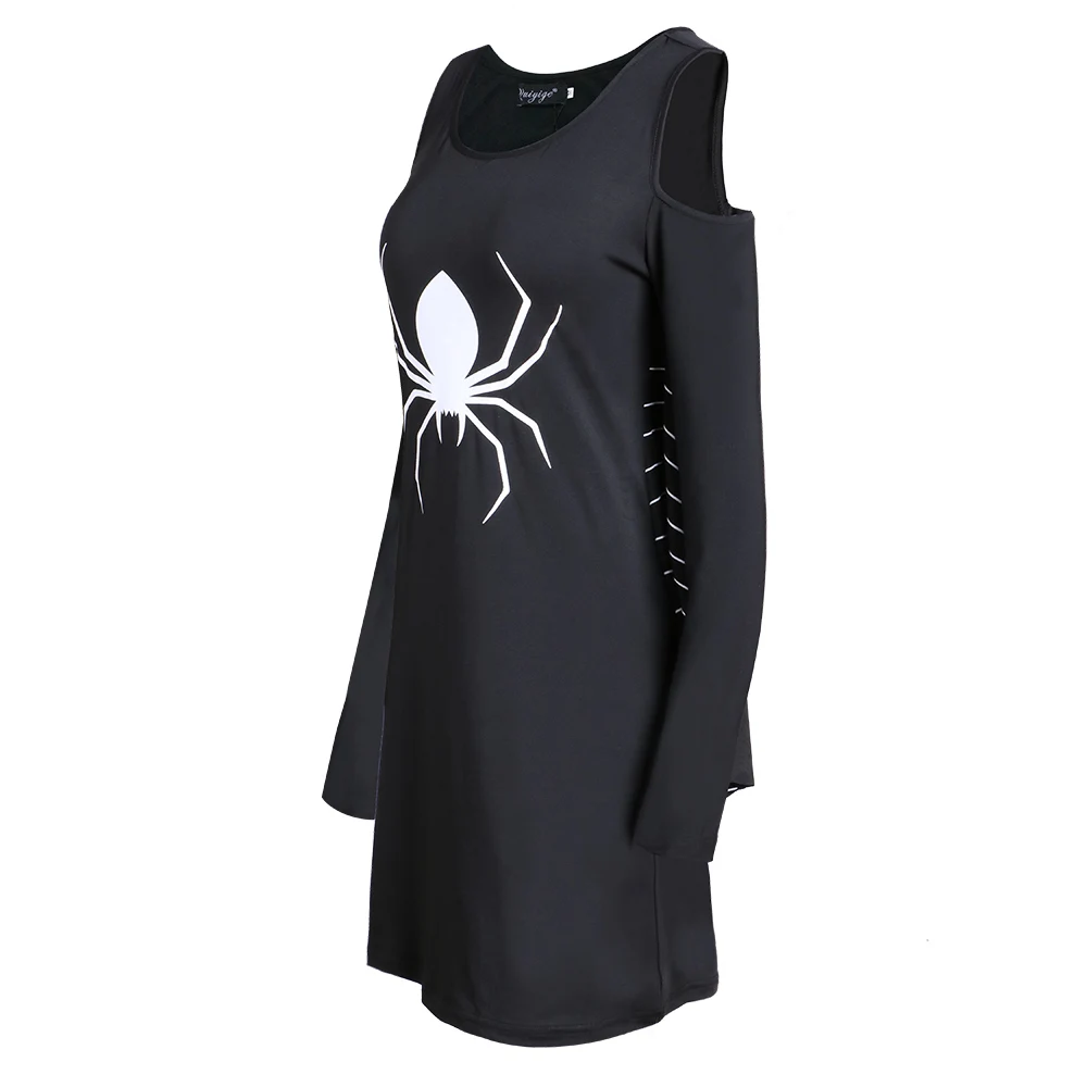 Women Halloween Play Cloth Spider Cobweb Print Performance Clothing Batwing Sleeve Sundress Long Top Shirt For Party