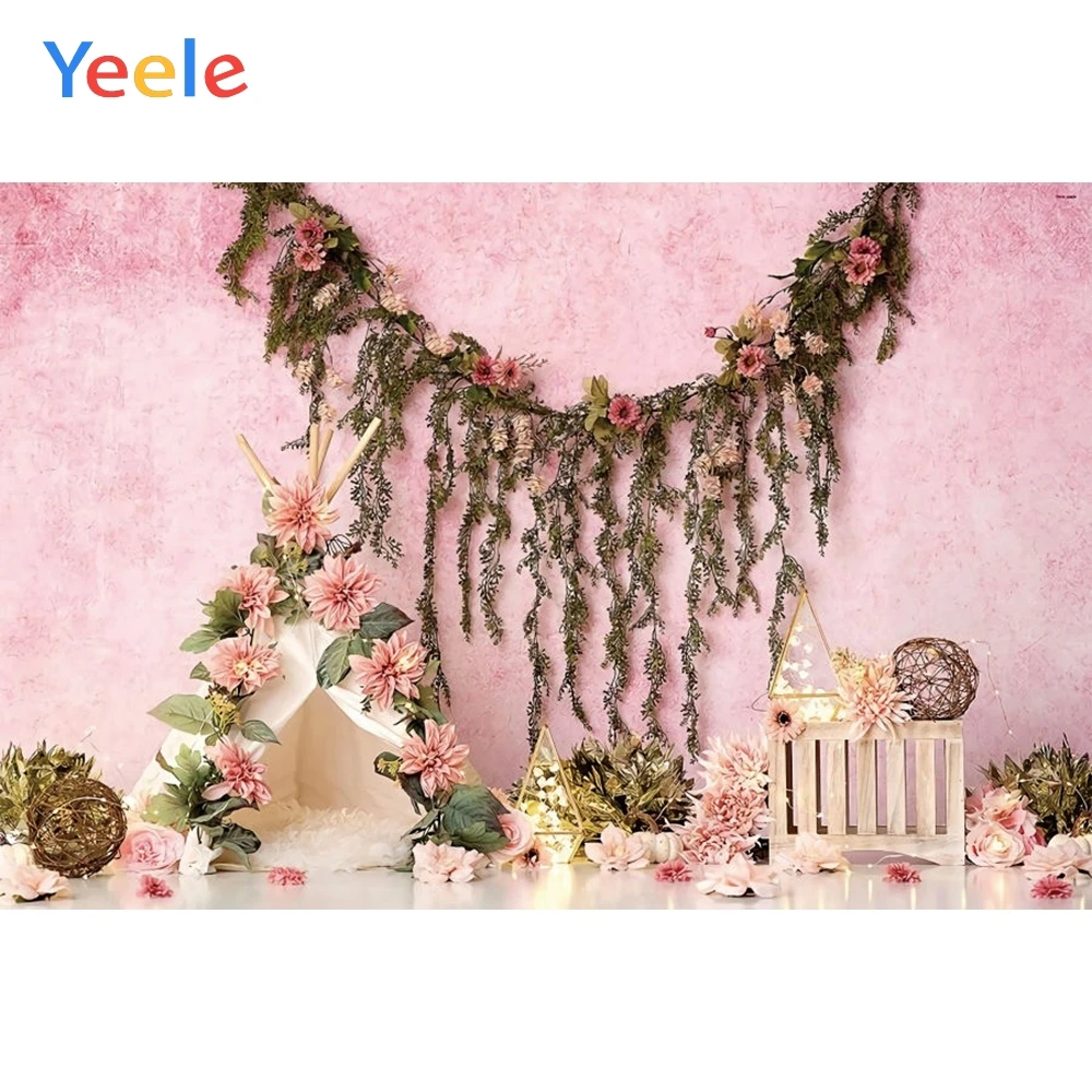 

Spring Easter Pink Tent Flower Room Newborn Baby Shower Birthday Backdrop Photography Background For Photo Studio Photophone