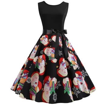 

Photo Shoot Hot Selling Eaby Sleeveless Vintage Printed Big Hemline Dress with Ribbon 1115