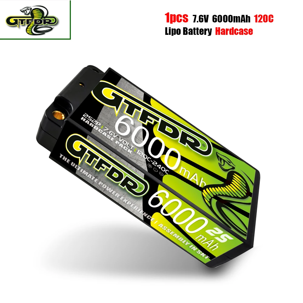 

GTFDR Lipo Battery HV 2S Shorty 7.6V 6000mah 120C-240C RC 5mm Bullet Competition Short-Pack for 1/10 Buggy Truck Car
