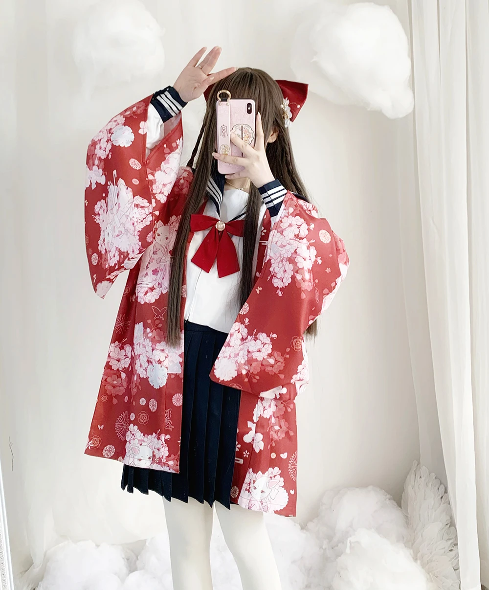 Sakura Cat Women's Japanese Kimono Style Trench Cute Lolita Loose