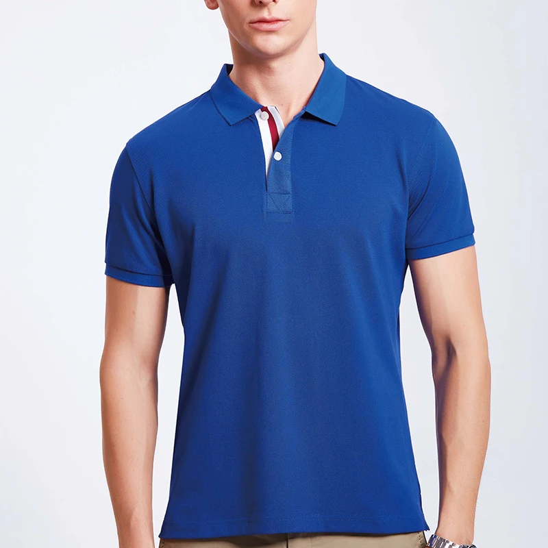 Royal blue Летние поло шеи короткий рукав Твердые Цвет вышивка логотипа бренда мужская рубашка-поло - Цвет: Royal blue