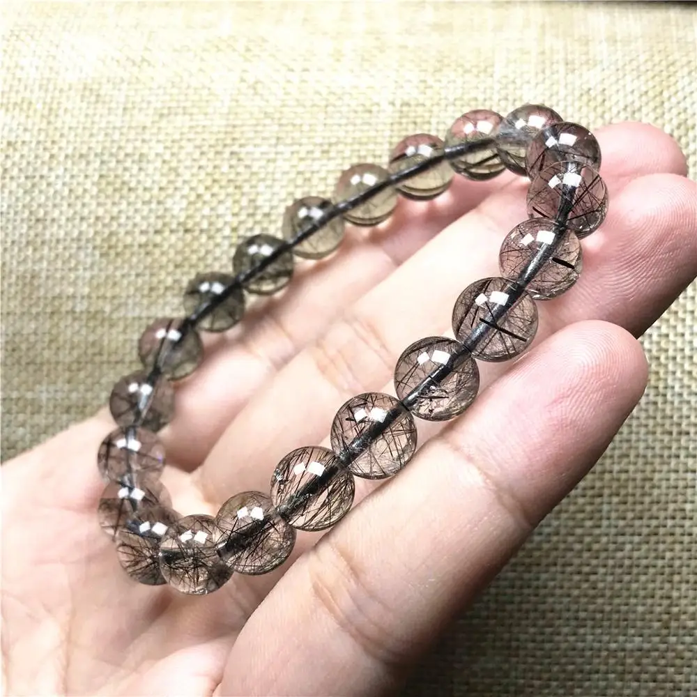 

9mm Top Natural Black Rutilated Bracelet Jewelry For Woman Lady Man Brazil Lucky Crystal Round Beads Love Gemstone Stretch AAAAA