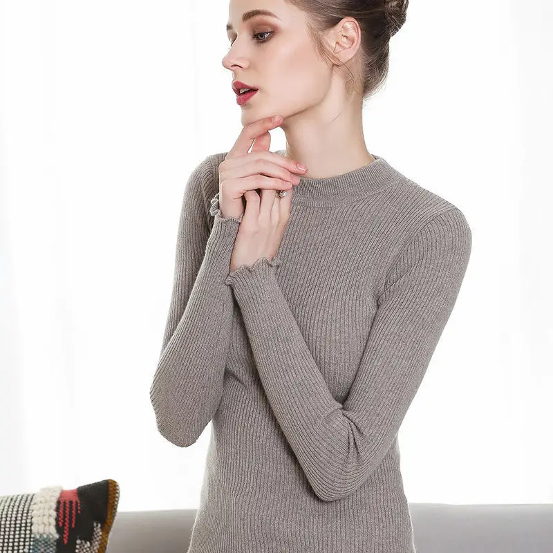 

The new launch 100% Wool Turtleneck Sweater Women Autumn Winter Warm Soft knitted Pullover Jumper Women Cashmere Sweater