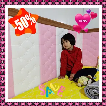 

Self-sticking headboard soft-pack tatami wall with thick anti-collision wall surrounds the living room bedroom background wall.