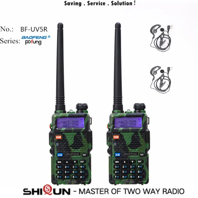 2 шт. Baofeng BF-UV5R Любительское радио портативная рация Pofung UV-5R 5 Вт VHF/UHF радио двухдиапазонное двухстороннее радио UV 5r CB радио - Цвет: Camo-Headset