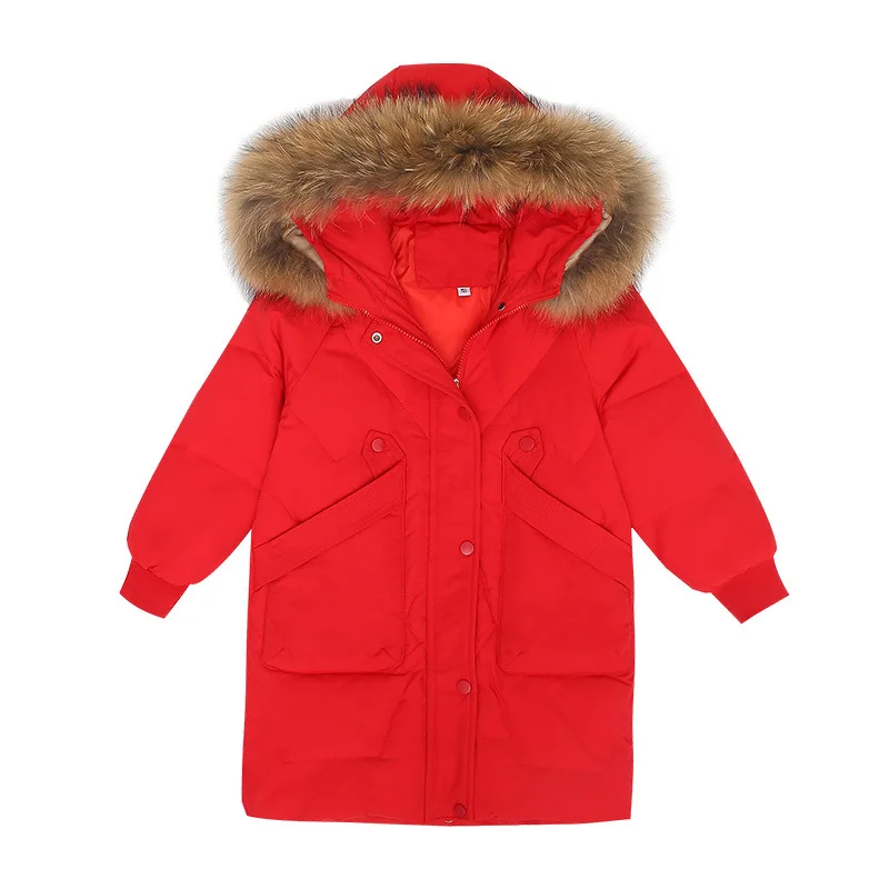 

Girls Fashion European Children's Casual Down Jacket Girls Big Kids Thicken Winter Real Fur Collar Western Style Jacket