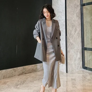 

Female Business Office Blazer Long Sleeve Solid Color Temperament Small Suit Double Breasted Jacket Spring Autumn New Style