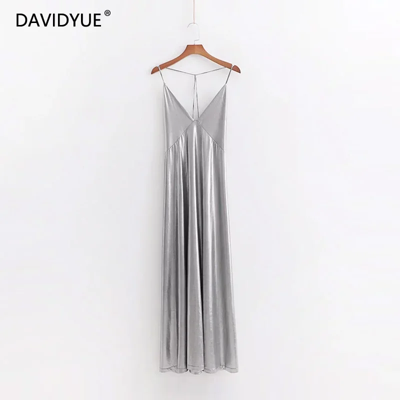 Серебристый Модное Стильное серебряное Элегантное платье без рукавов vestidos mujer Повседневные Вечерние длинные сексуальные платья с открытой спиной пляжное платье - Цвет: Серебристый