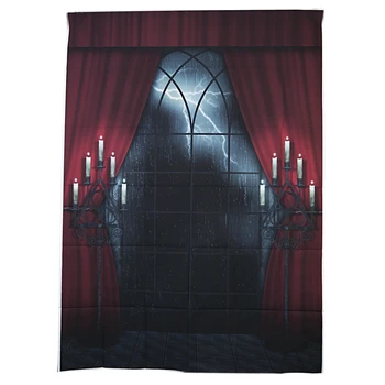 

Photography Backdrop Indoor 150x200cm Halloween Background Red Curtain Studio Background, Horror rainy night