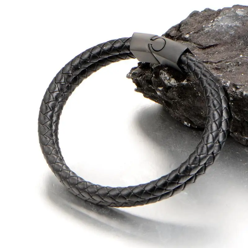Magnetic Clasp Double Layer Leather Wrap Bracelet for Men Fashion Steampunk Bracelet Jewelry