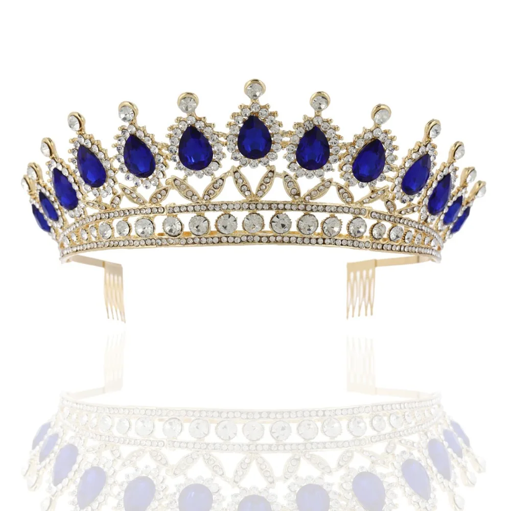 Charmelry Синий Европейский кристалл диадемы королева невесты короны с гребнем Свадебные модные украшения для волос аксессуары