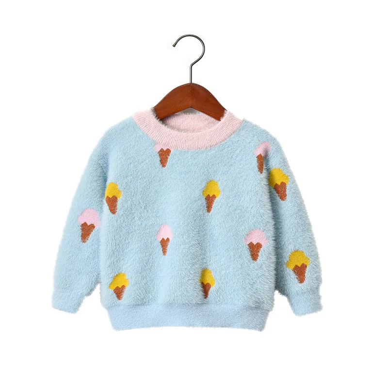 Children's sweater baby girl winter warm girl knitted thick clothes round neck pullover wool sweater imitation water velvet