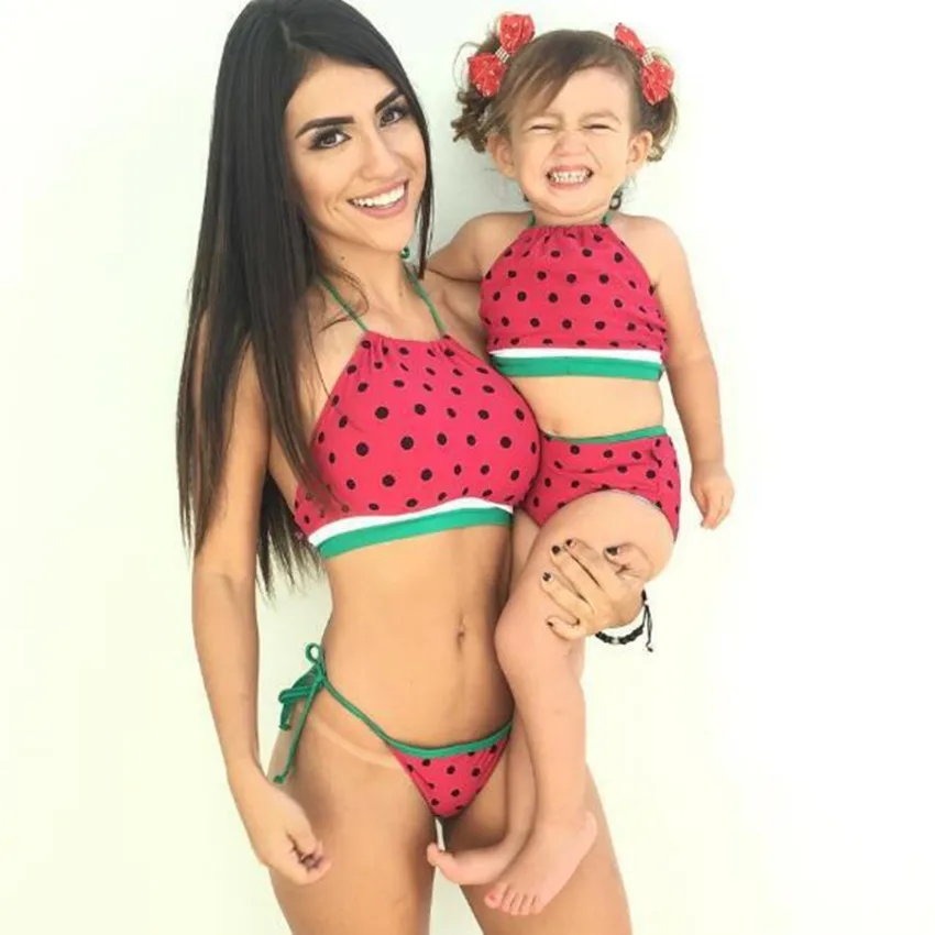 

Mama and Girl Swimwear Red Watermelon Matching Mother Daughter Clothes Family Matching Outfits Swimsuit Mother Daughter Dresses