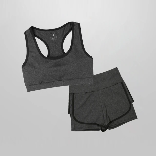 Gray 2Pcs Set Женский комплект для йоги, тренажерного зала, одежда для фитнеса, футболка 2 в 1, штаны для бега, Леггинсы для йоги и тренировок, спортивный костюм, спортивная одежда - Цвет: Gray 2Pcs Set