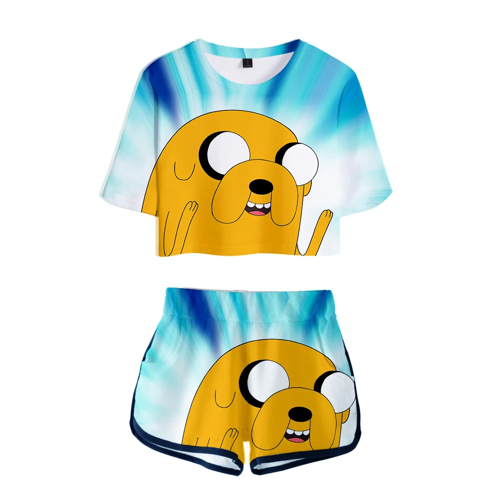 Женский комплект из двух предметов с принтом Adventure Time летний костюм оверсайз