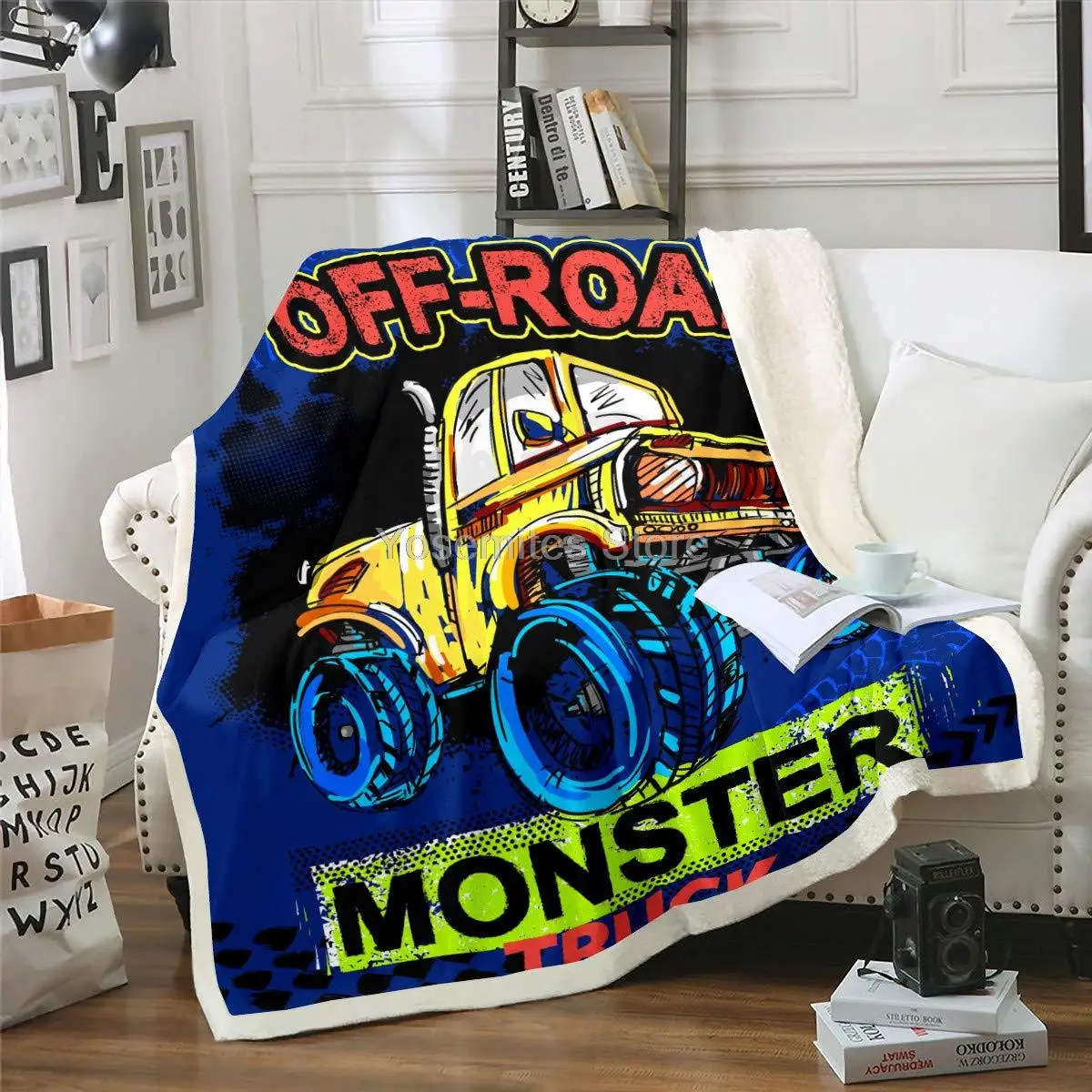 

Castle Fairy Off Road Truck Kids Throw Blankets Car Royal Blue Super Soft Blanket Lightweight and Washable Kids Girls Room