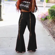 Women Spring Autumn Casual Pants Solid Color Zipper Front Wide Leg Pants Trousers