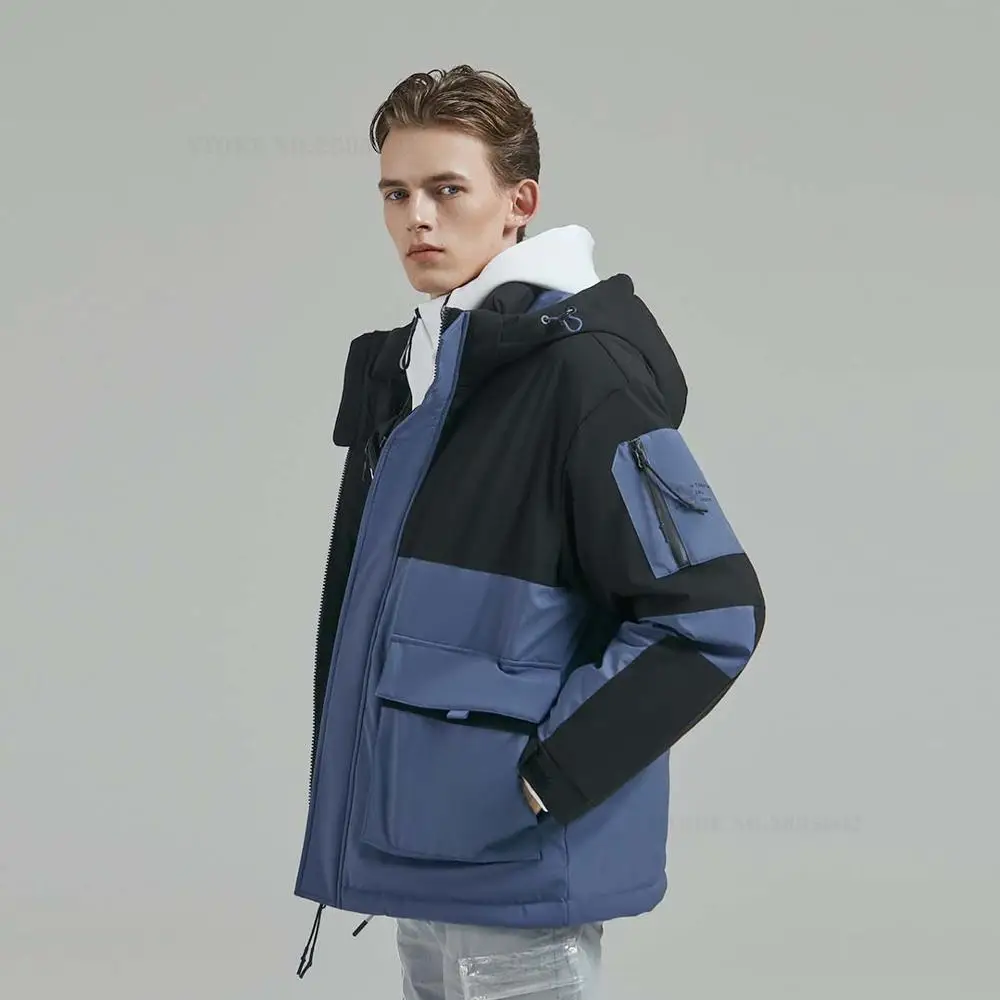 black blue XL size Xiaomi 90FUN, мужской пуховик, Повседневная модная зимняя куртка, белая утка, пальто с капюшоном, ветровка, хлопковая одежда, пальто, мужская верхняя одежда - Цвет: black blue XL size