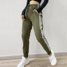 BINAND лайкра карманные спортивные штаны для женщин полосатый тренажерный зал брюки для бега эластичный пояс фитнес брюки свободные тренировочные брюки для женщин