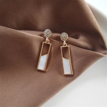 

Korean Fashion Simple metal Round Geometric rectangle Stud Earrings Retro Asymmetric Acrylic Crystal Earrings women Accessories