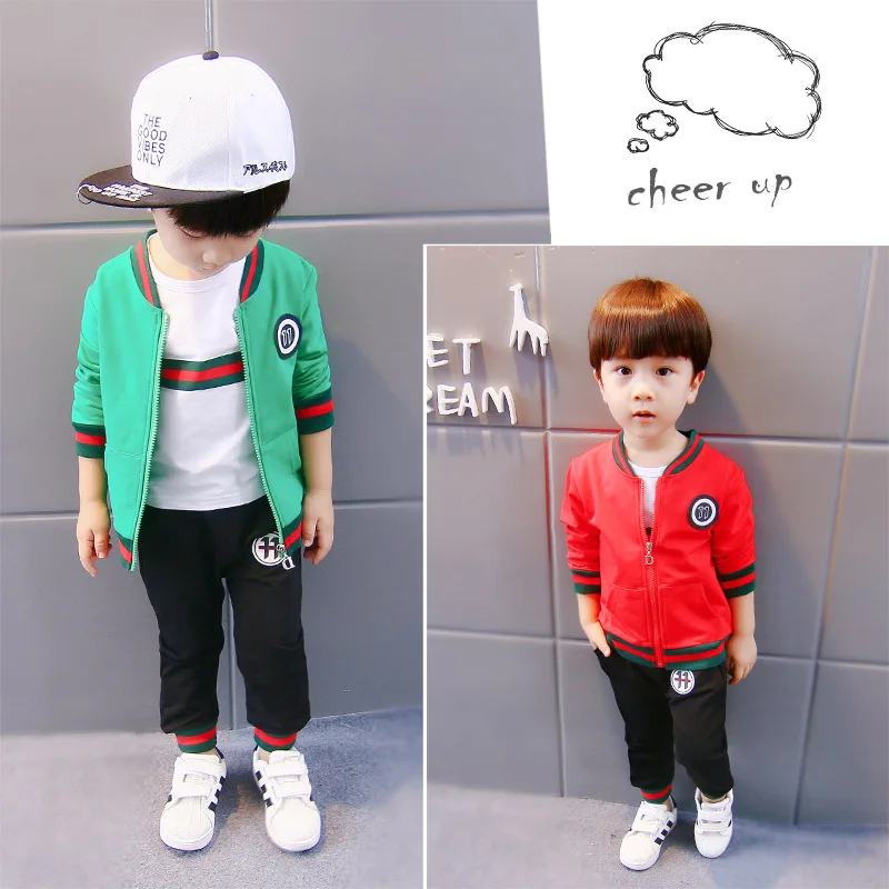 

Childrenswear Spring 2019 BOY'S Autumn Set Korean-style Lettered Casual Three-piece Set Children Baseball Uniform Zip-up Shirt