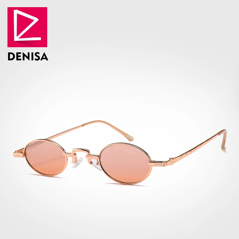 DENISA винтажные маленькие Овальные Солнцезащитные очки женские люксовый бренд черная оправа прозрачные солнцезащитные очки с металлической оправой красные очки ретро G22020 - Цвет линз: Pink Sunglasses