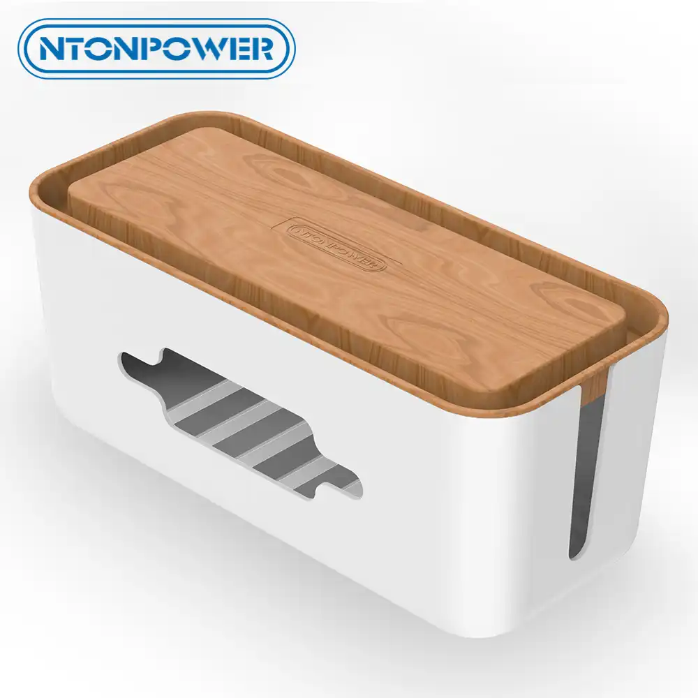 Ntonpower Cable Organizer Box Hard Plastic Desk Cable Management Box With Holder Wood Color Cover For Home Cable Winder Storage Aliexpress