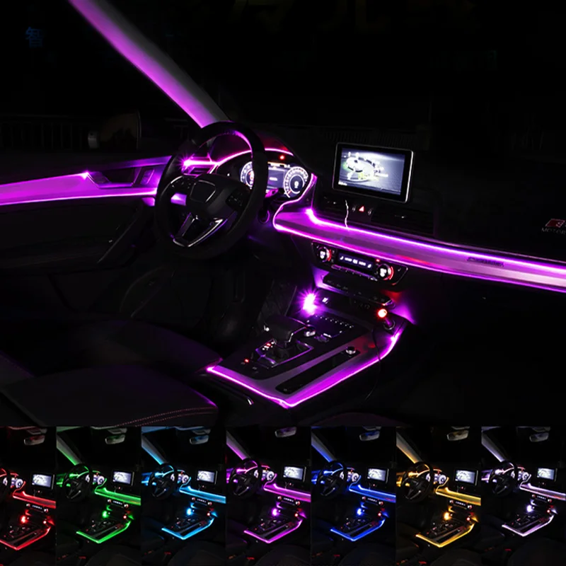 Car EL Neon Strip Light Car Ambient Light Sound Control Light RGB LED Decorative Auto Atmosphere Lamps With 12V Lighter&USB Line Car EL Neon Strip Light Car Ambient Light Sound Control Light RGB LED Decorative Auto Atmosphere Lamps With 12V Lighter&USB Line