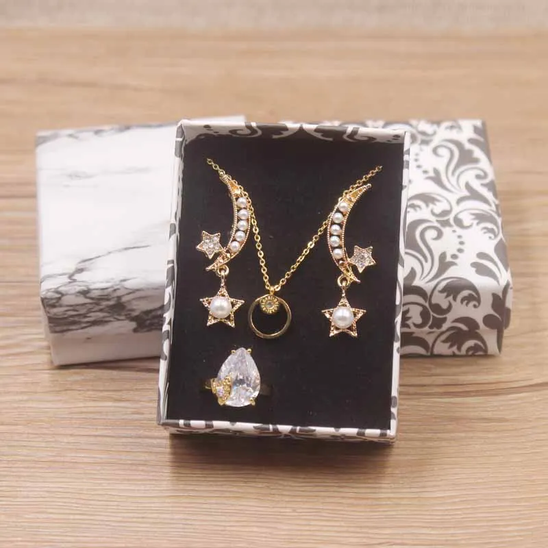 FeiLuan store new diy 1pc Square jewelry organizer box marbel design Ring necklace Earrings set Display black kraft Gift Box | Дом и сад