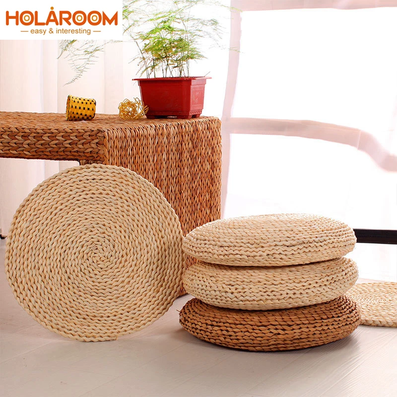 

Tatami Futon Meditation Cushion 30cm 40cm Round Yoga Circle Corn Husk Straw Braid Mat Japanese Style Cushion with Silk Wadding
